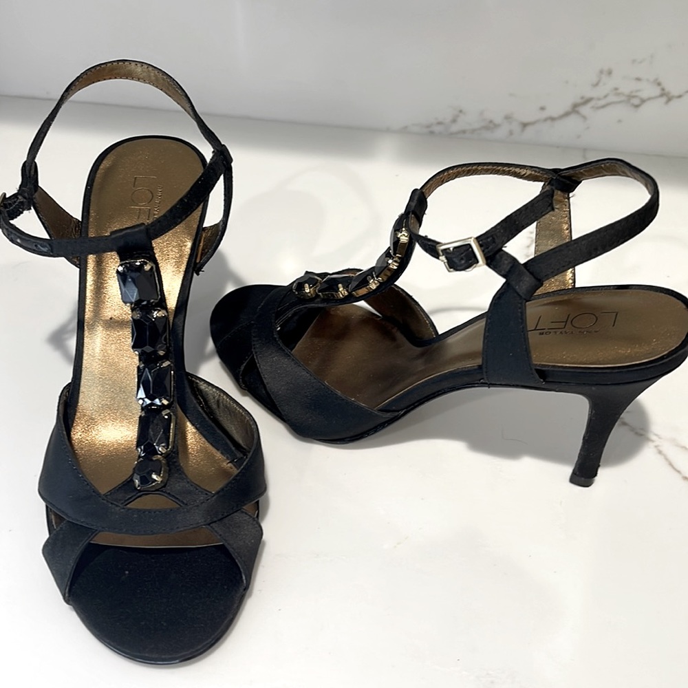 Beautiful Satin Black Gem Evening Sandals